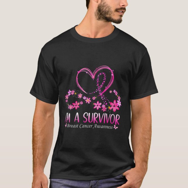 Frau Ich bin eine Überlebende Brustkrebs Bewusstse T-Shirt (Vorderseite)