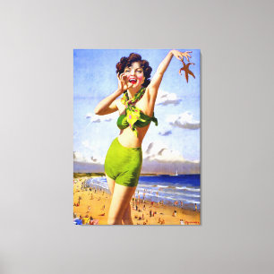 Frau im Badeanzug am Strand Leinwanddruck