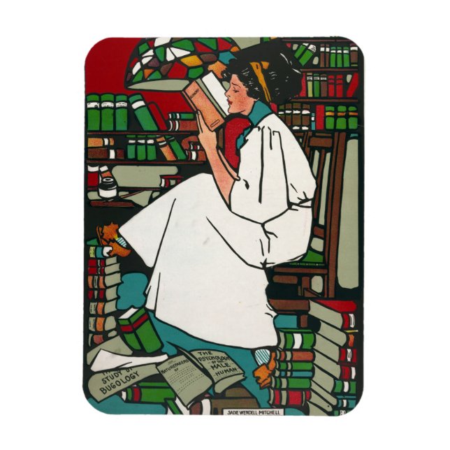 Frau im Bibliotheksmagnet Magnet (Vertikal)