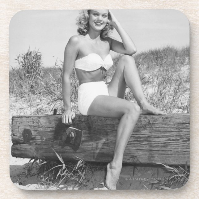 Frau im Bikini Getränkeuntersetzer (Vorderseite)