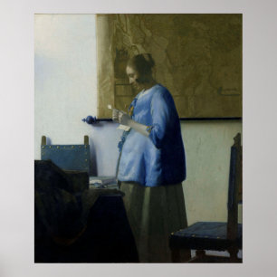 Frau im Blau einen Brief durch Vermeer lesend - Poster