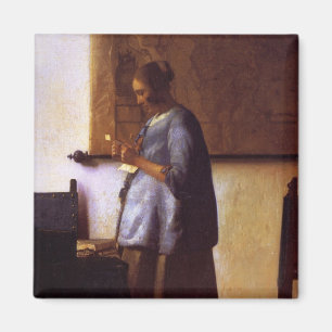 Frau im Blau einen Brief lesend Magnet