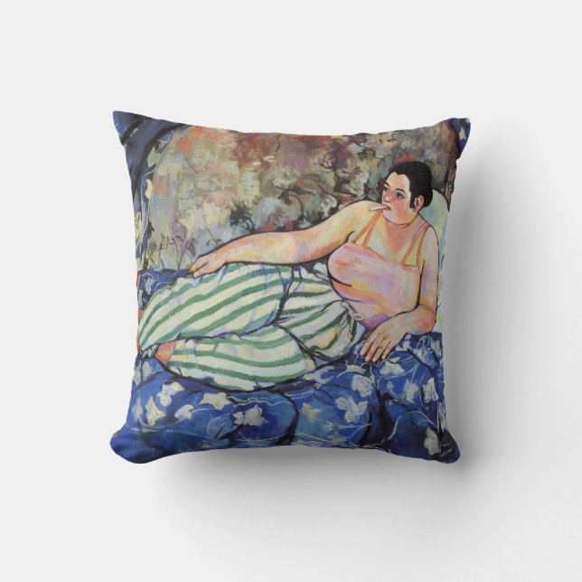 Frau im blauen Schlafzimmer (von Suzanne Valadon) Kissen (Vorderseite)