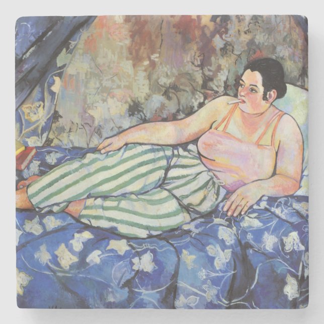 Frau im blauen Schlafzimmer (von Suzanne Valadon) Steinuntersetzer (Vorderseite)
