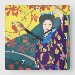 Frau im Blumengarten, Goyō Hashiguchi Quadratische Wanduhr