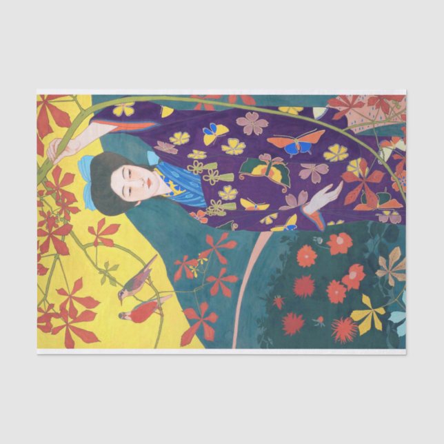 Frau im Blumengarten, Goyō Hashiguchi Seidenpapier (Vorderseite)