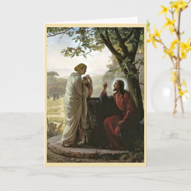 Frau im Brunnen, religiös Karte (Gelbe Blume)