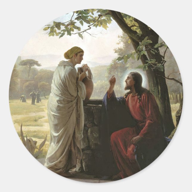 Frau im Brunnen, religiös Runder Aufkleber (Vorderseite)