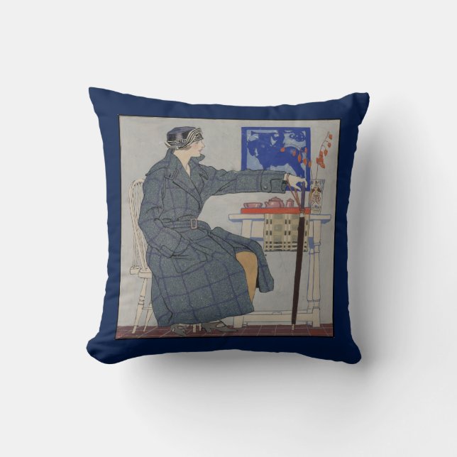 Frau im Café mit Vintagem Umbrella-Gemälde Kissen (Vorderseite)