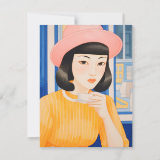 Frau im Café Postkarte