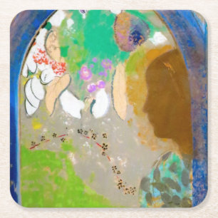 Frau im Fenster, Redon Rechteckiger Pappuntersetzer