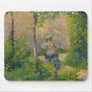Frau im Garten (Öl auf Leinwand) Mousepad