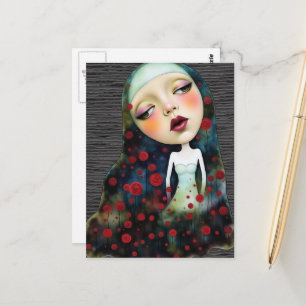 Frau im geheimen Garten mit Blumen Postkarte