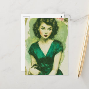 Frau im grünen Kleid Postkarte
