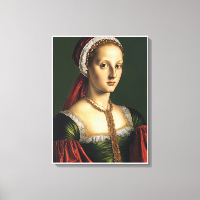 Frau im grünen Kleid und Red Hat Leinwanddruck (Vorderseite)