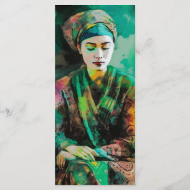 Frau im grünen Lesezeichen Menükarte