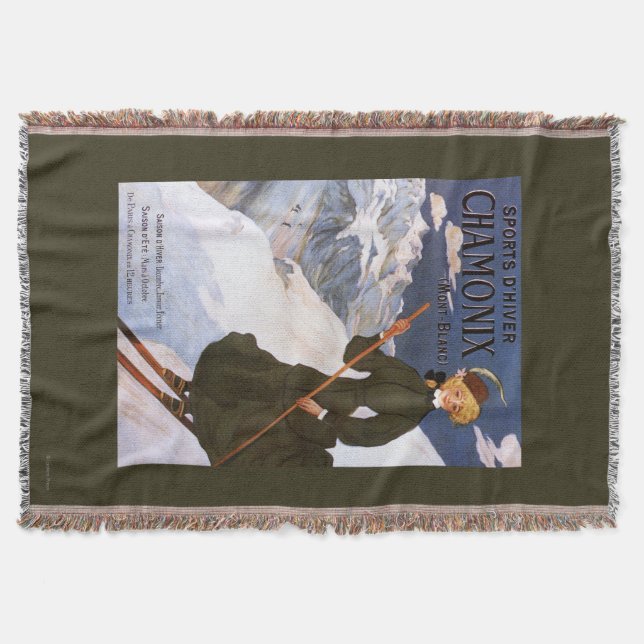 Frau im grünen Skifahren-Plakat Decke (Vorderseite)