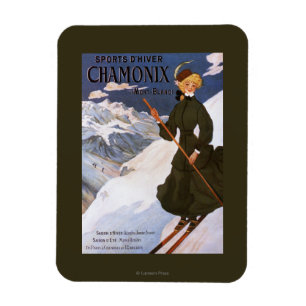 Frau im grünen Skifahren-Plakat Magnet