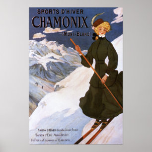 Frau im grünen Skifahren-Plakat Poster