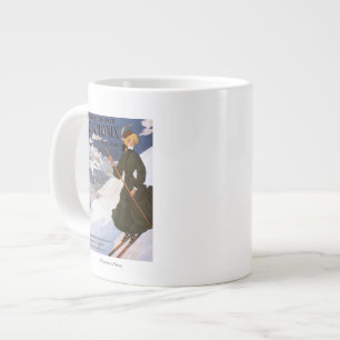 Frau im grünen Skifahren Poster Jumbo-Tasse