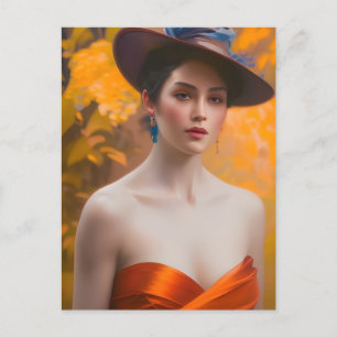 Frau im Herbst Postkarte