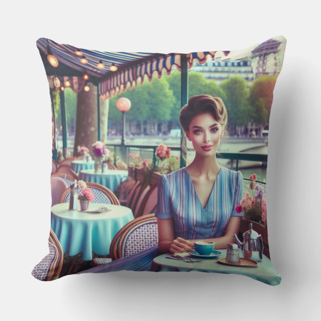 Frau im Restaurant Kissen (Vorderseite)