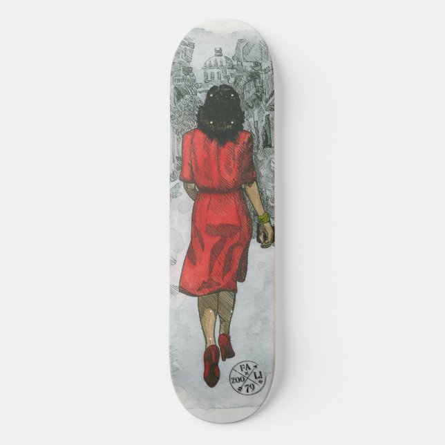Frau im Rot Skateboard (Vorderseite)