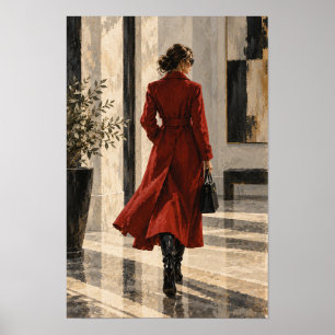 Frau im roten Mantel Elegante Mode Figurative Wand Poster