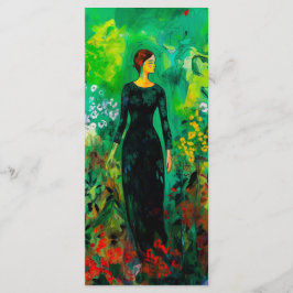 Frau im schönen grünen Wiesen-Lesezeichen Menükarte