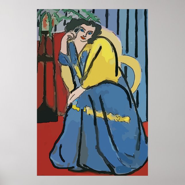 Frau im Stil der Handyzufriedenheit Poster (Vorne)