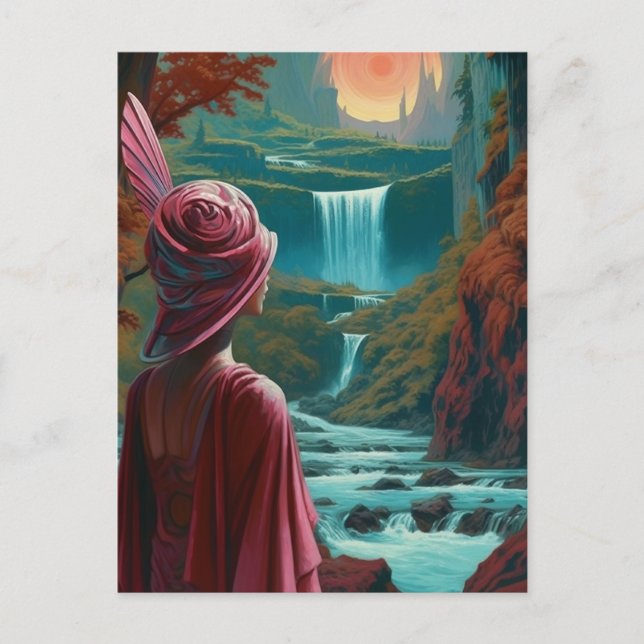 Frau im Wasserfall Postkarte (Vorderseite)