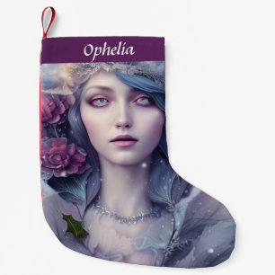 Frau im Winter, Personalisiert mit Blumen und Schn Kleiner Weihnachtsstrumpf