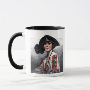 Frau in bestickter Bluse Tasse