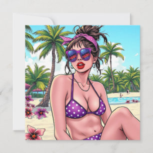 Frau in Bikini und Bandanna am Strand Karte