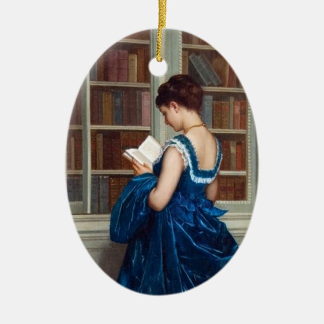 Frau in Blau, Buch lesen Keramikornament (Vorne)