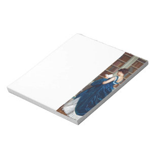 Frau in Blau, Buch lesen Notizblock