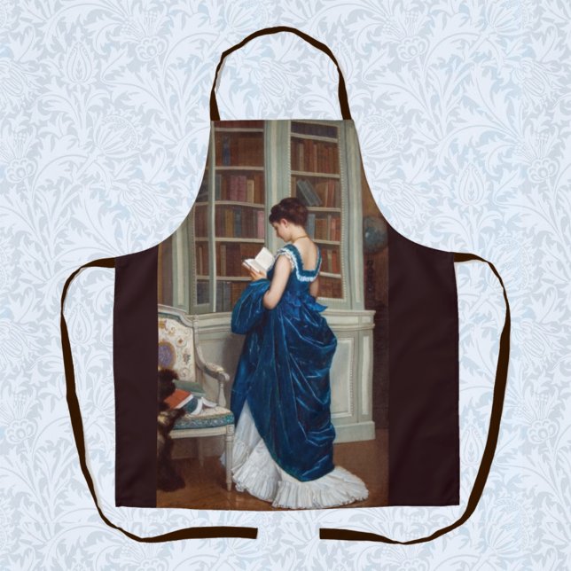 Frau in Blau, Buch lesen Schürze (Von Creator hochgeladen)