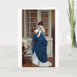 Frau in Blau, lesend ein Buch Karte