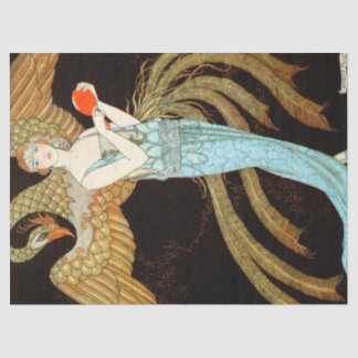 Frau in blauem Kleid Seidenpapier