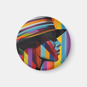 Frau in bunter Mütze 2 auffällige Silhouette Magnet