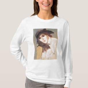Frau in den schwarzen Handschuhen T-Shirt