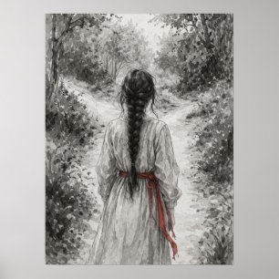 Frau in der Waldwegszene Poster