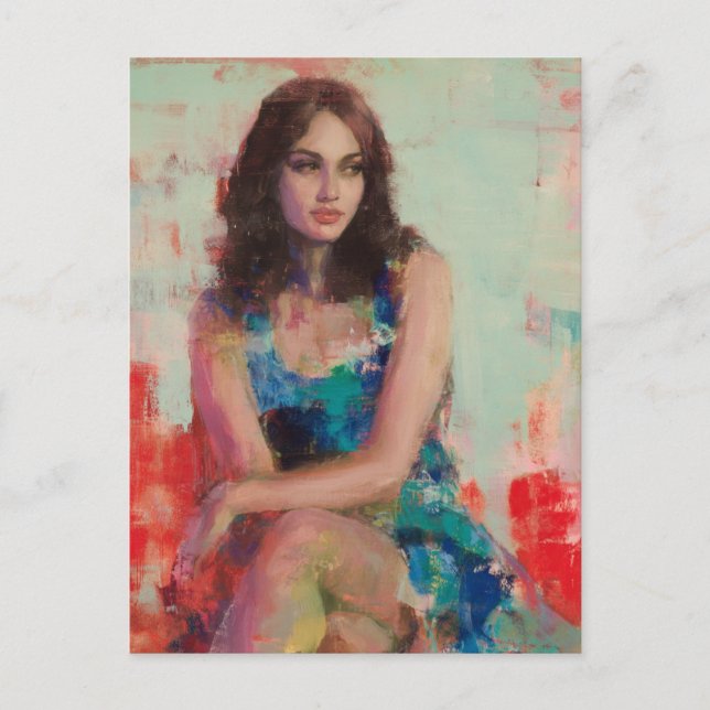 Frau in einem blauen Kleid Postkarte (Vorderseite)