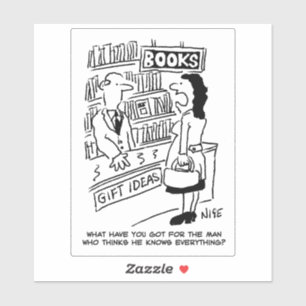 Frau in einem Buchladen Cartoon. Aufkleber
