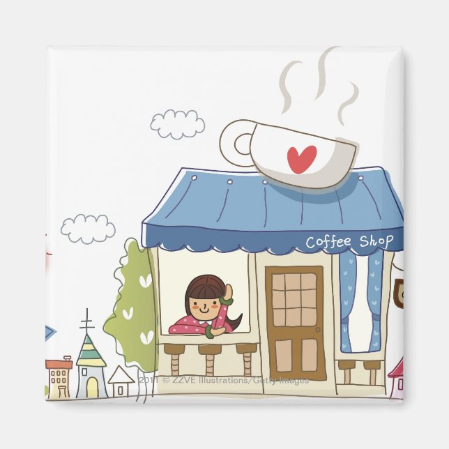 Frau in einem Café Magnet (Vorne)