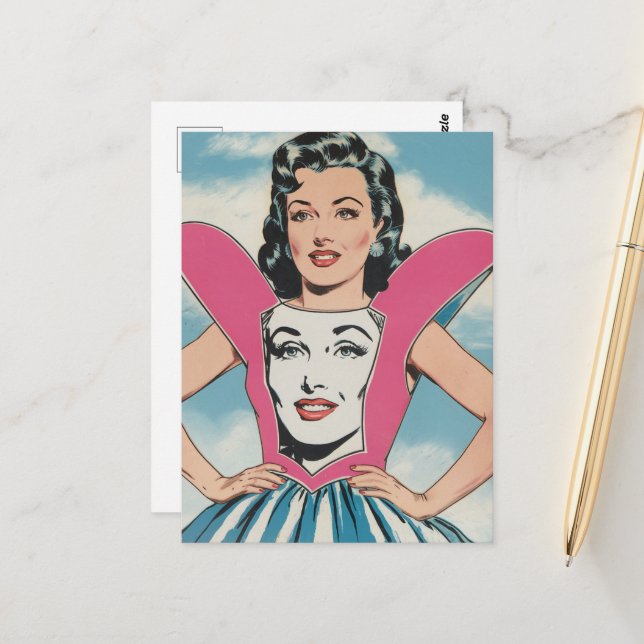 Frau in einem einzigartigen Kleid Postkarte (Vorderseite/Rückseite Beispiel)
