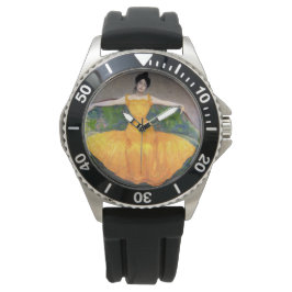 Frau in einem gelben Kleid (von Max Kurzweil) Armbanduhr