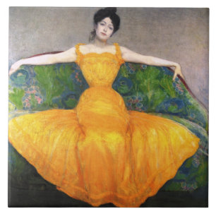 Frau in einem gelben Kleid (von Max Kurzweil) Fliese