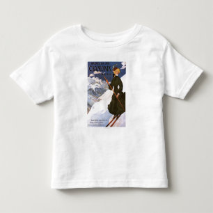 Frau in einem grünen Skiplakat Kleinkind T-shirt