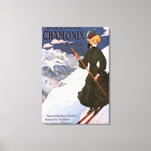 Frau in einem grünen Skiplakat Leinwanddruck (Vorderseite)